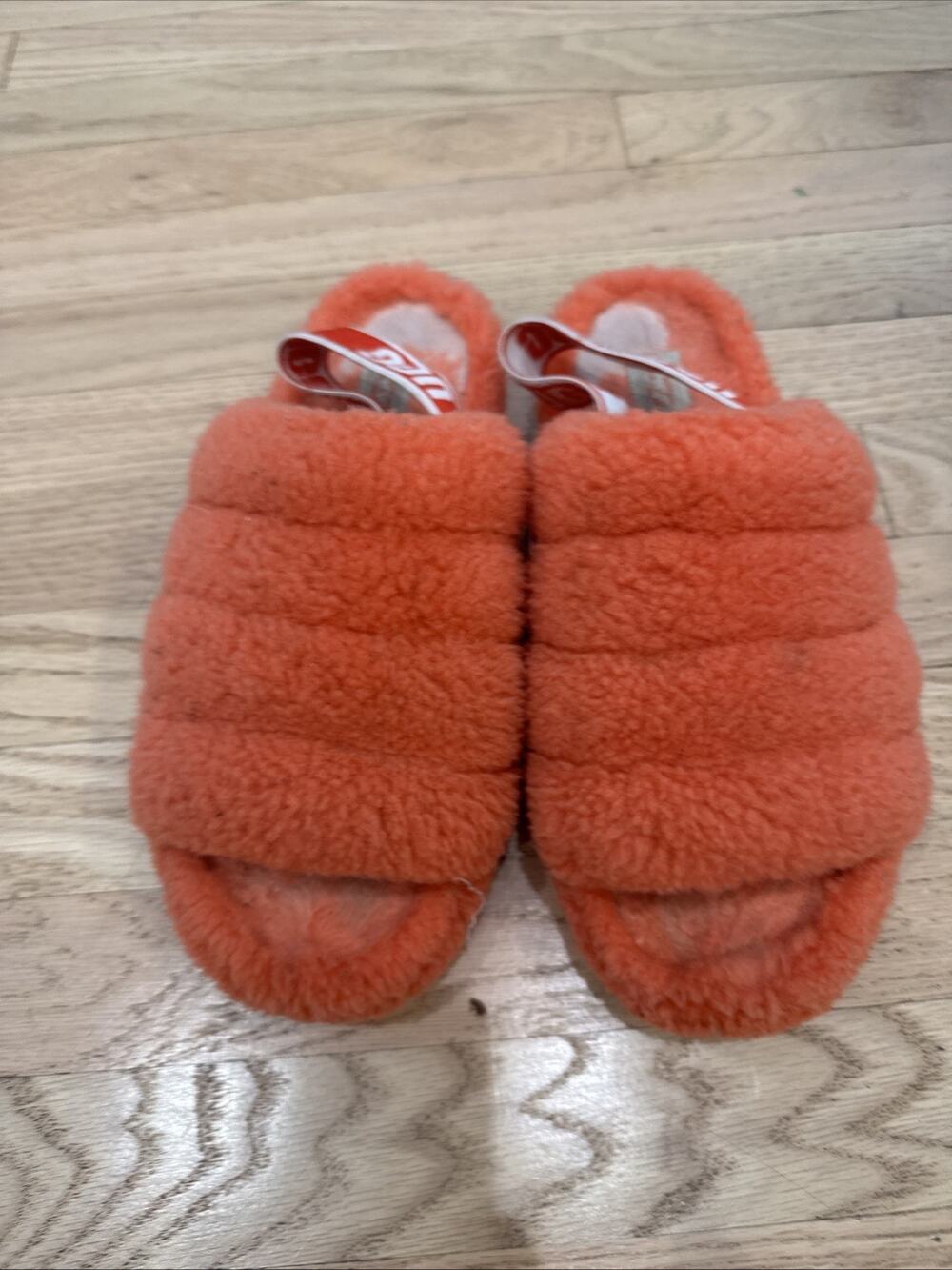 UGG Fluff Yeah Sling Back Strap Coral Fluffy Slippers Womens Size 10
